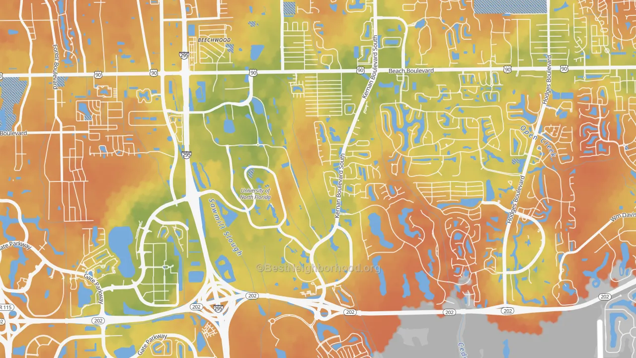 Bike Grade map of Sans Pareil, Jacksonville, FL
