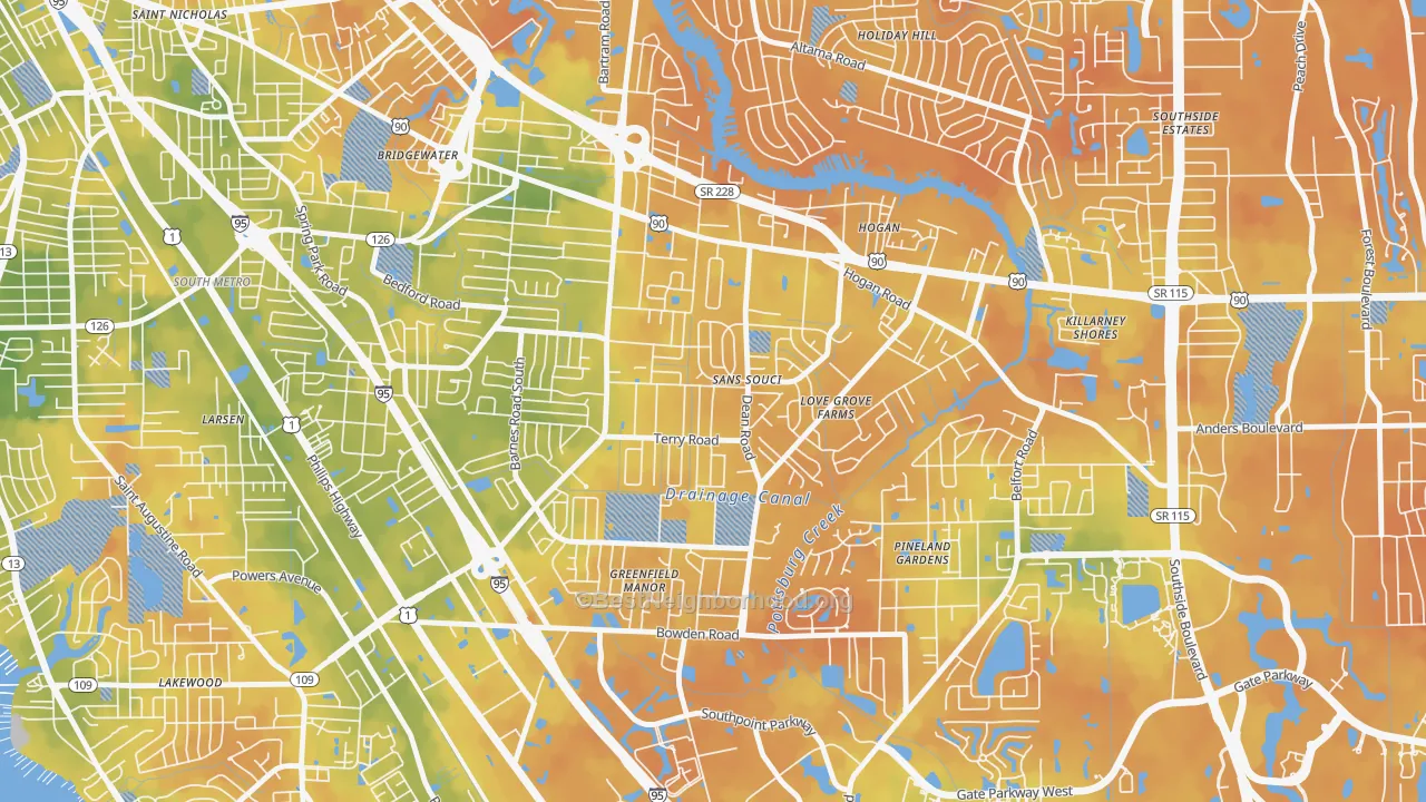 Bike Grade map of Sans Souci, Jacksonville, FL