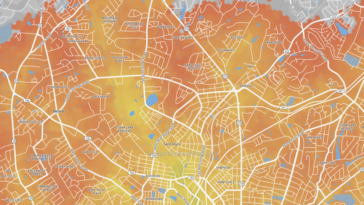 Bike Grade map of Sans Souci, SC