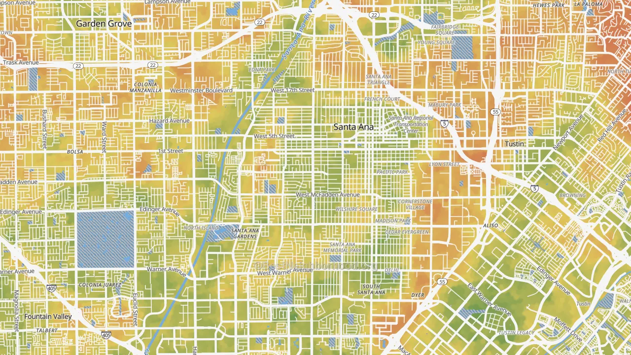 Bike Grade map of Santa Ana, CA