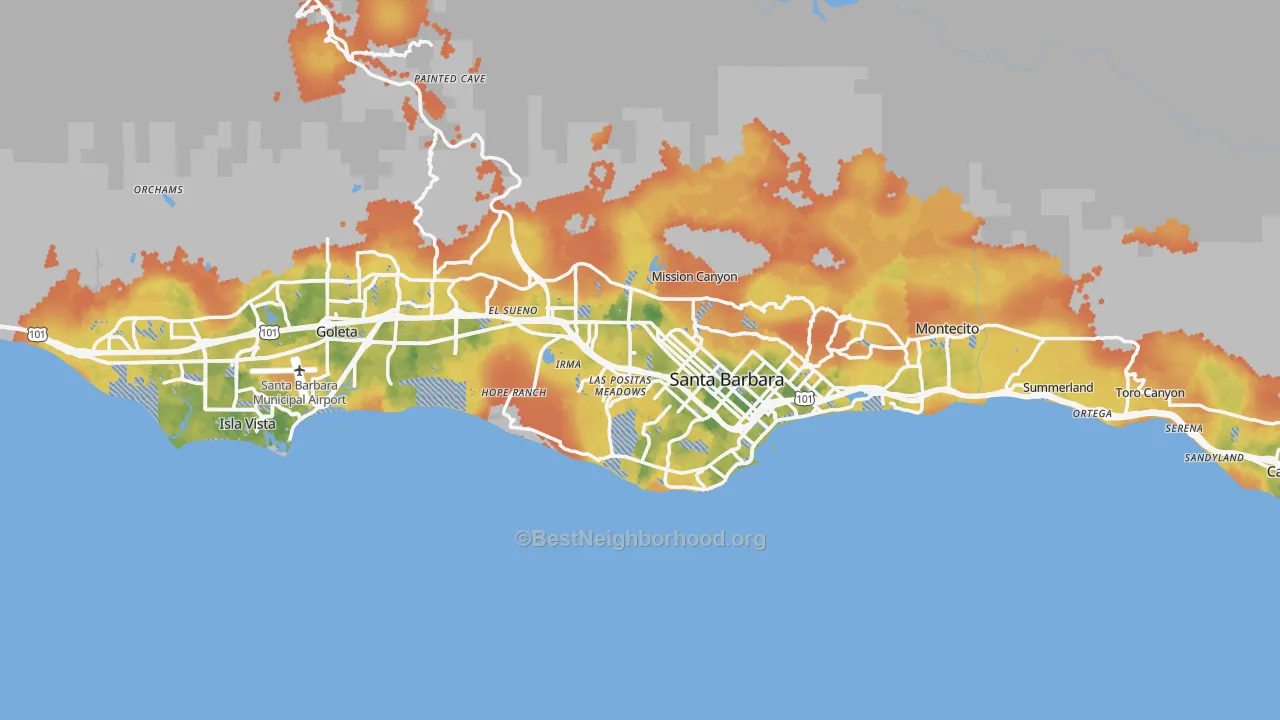 Bike Grade map of Santa Barbara, CA