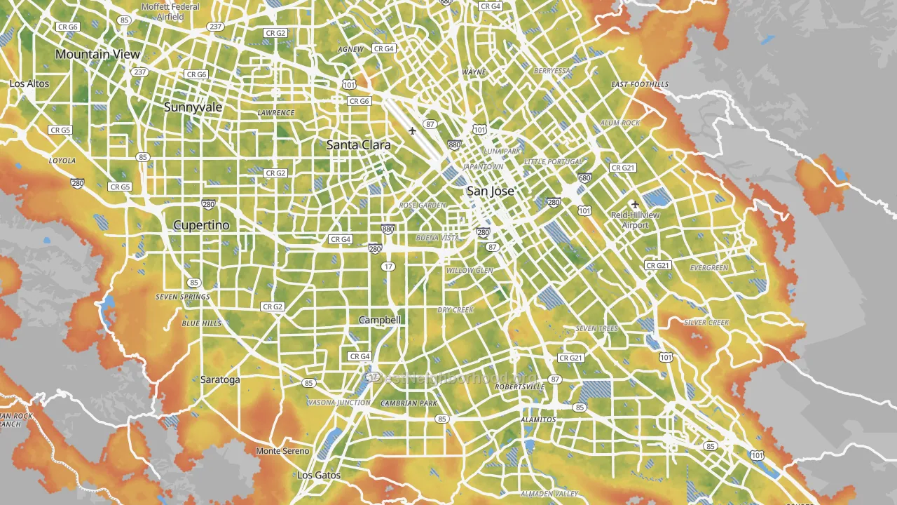 Bike Grade map of Santa Clara County, CA