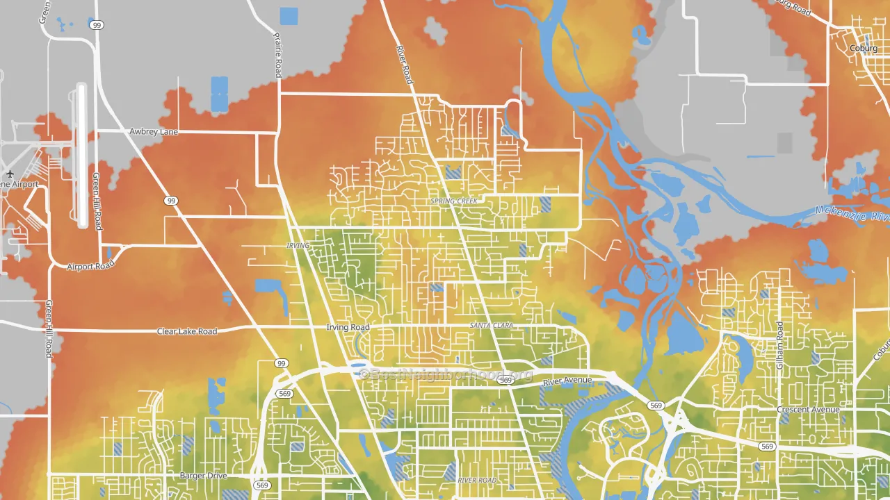 Bike Grade map of Santa Clara, Eugene, OR