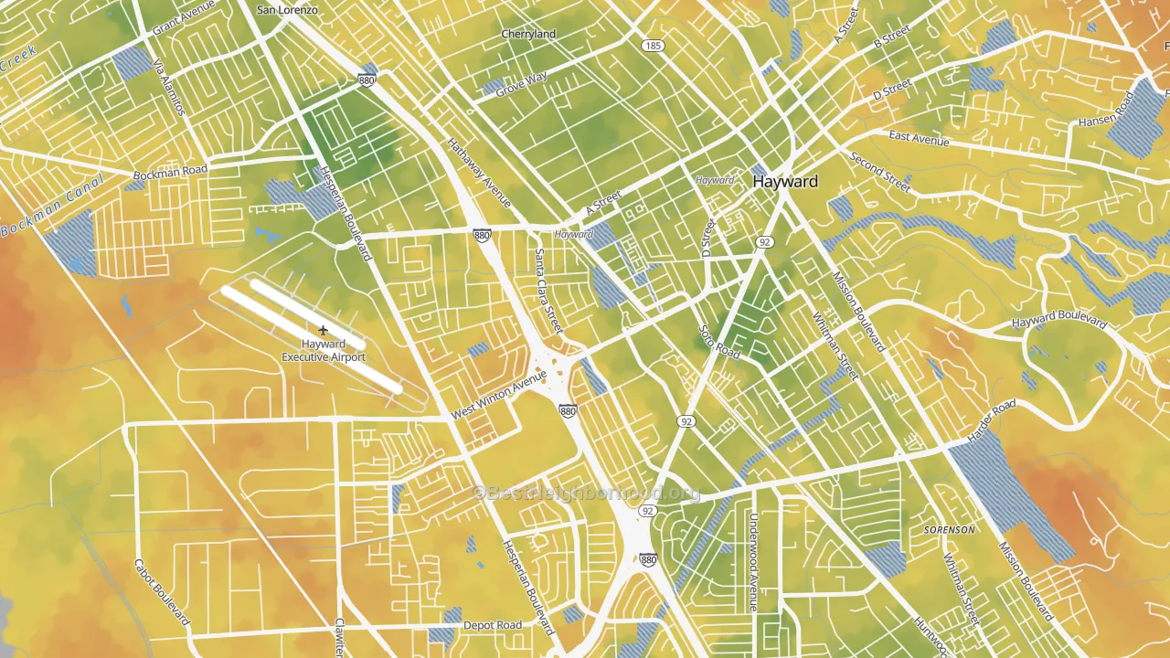 Bike Grade map of Santa Clara Street, Hayward, CA