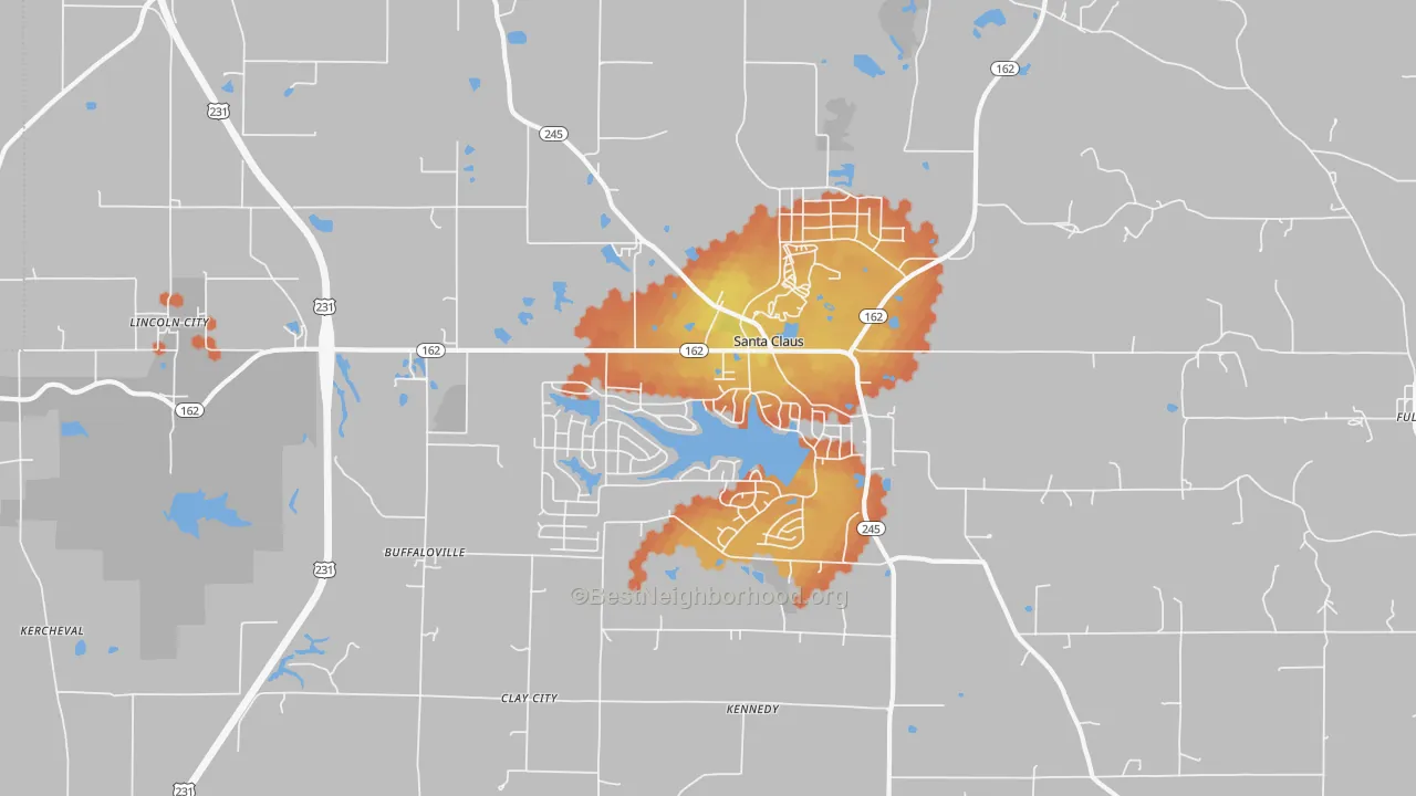 Bike Grade map of Santa Claus, IN