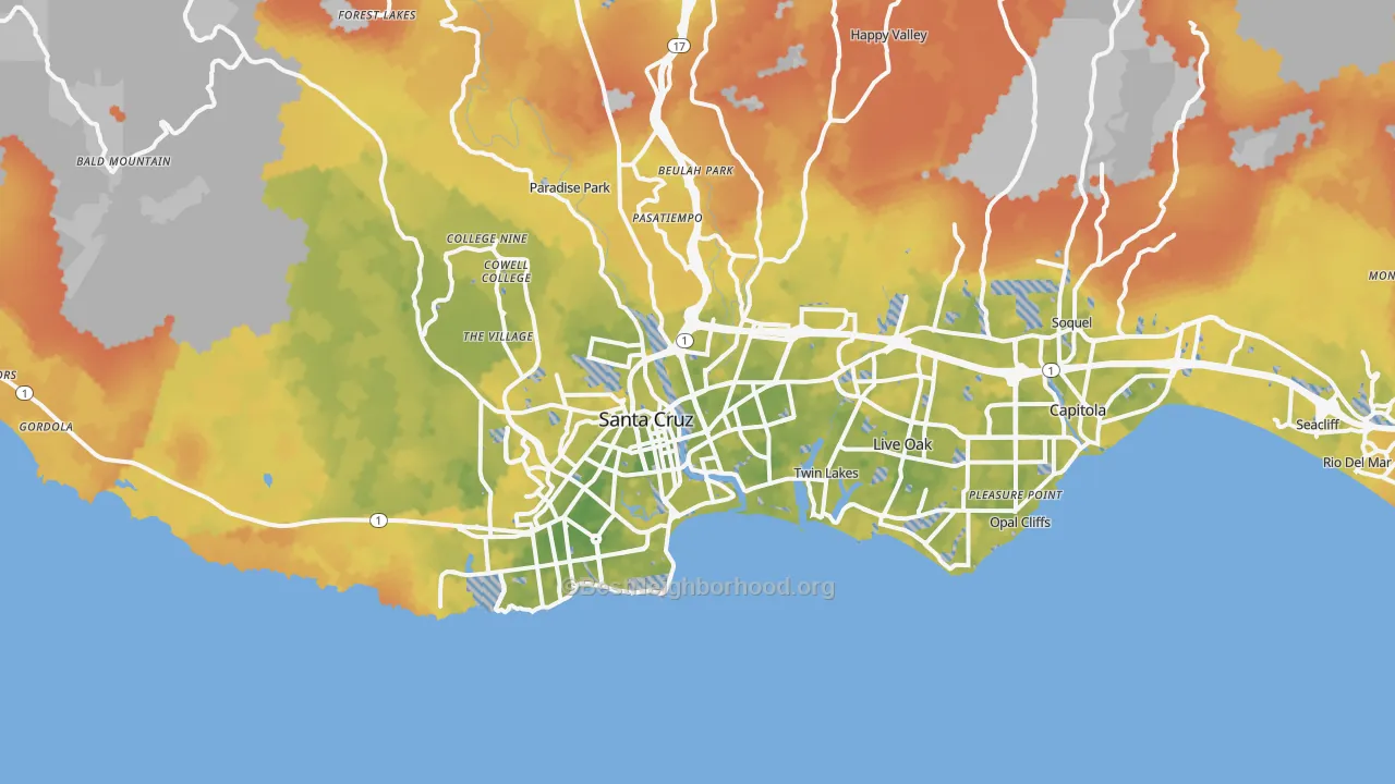 Bike Grade map of Santa Cruz, CA