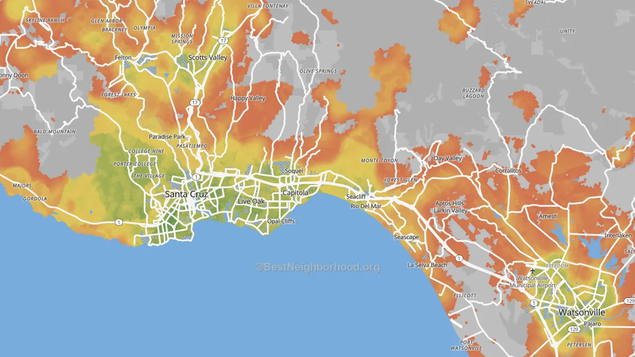 Bike Grade map of Santa Cruz County, CA