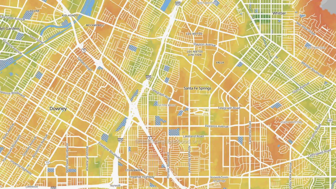 Bike Grade map of Santa Fe Springs, CA