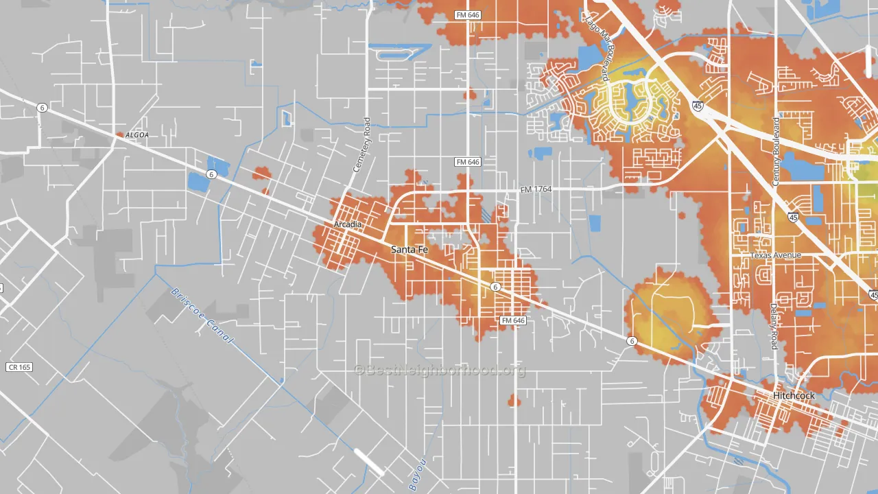 Bike Grade map of Santa Fe, TX