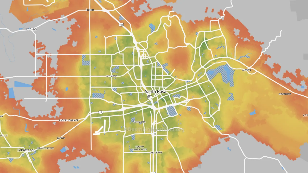 Bike Grade map of Santa Rosa, CA