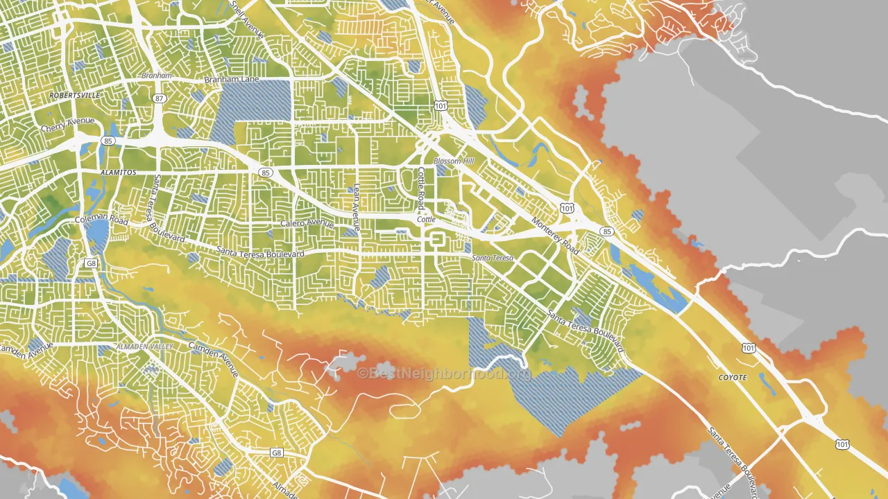 Bike Grade map of Santa Teresa, San Jose, CA