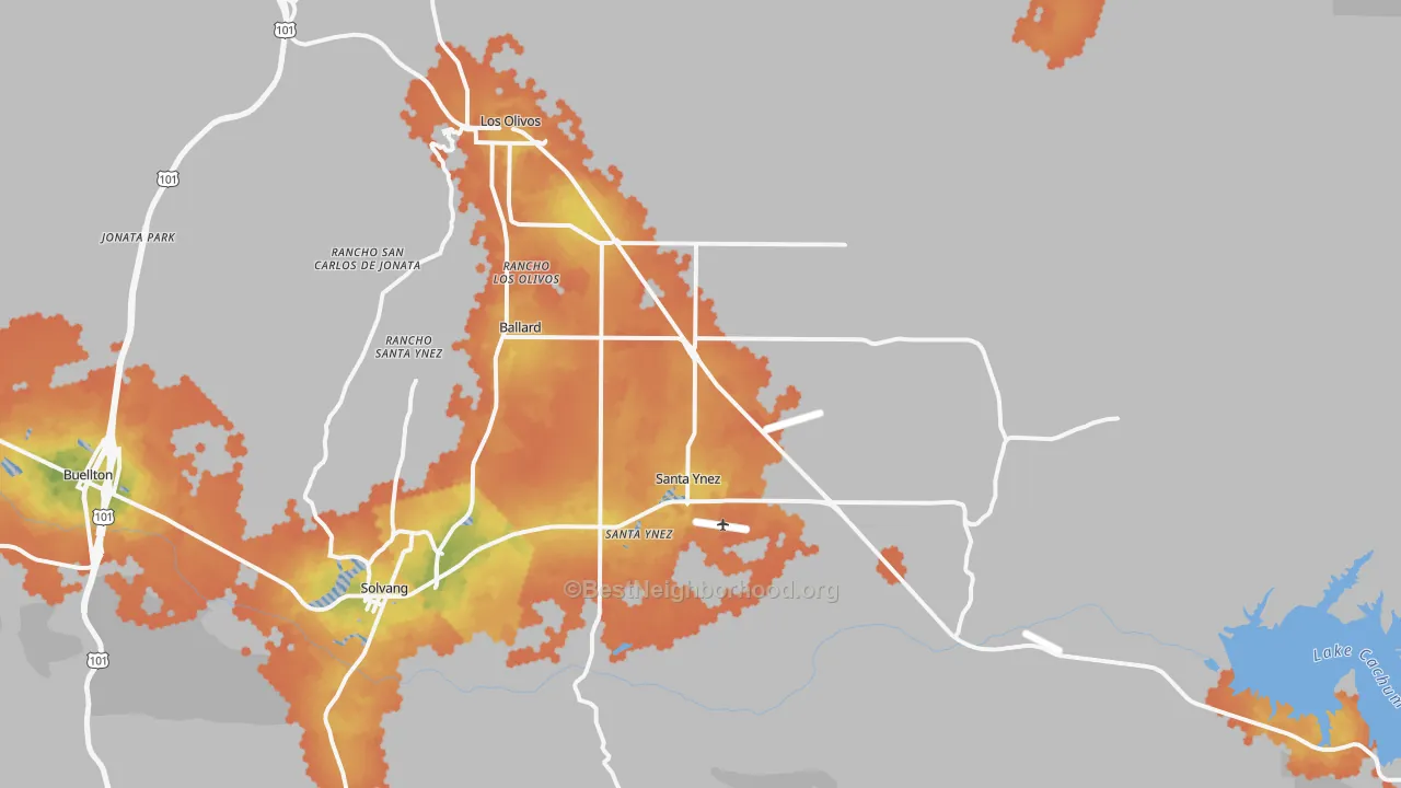 Bike Grade map of Santa Ynez, CA