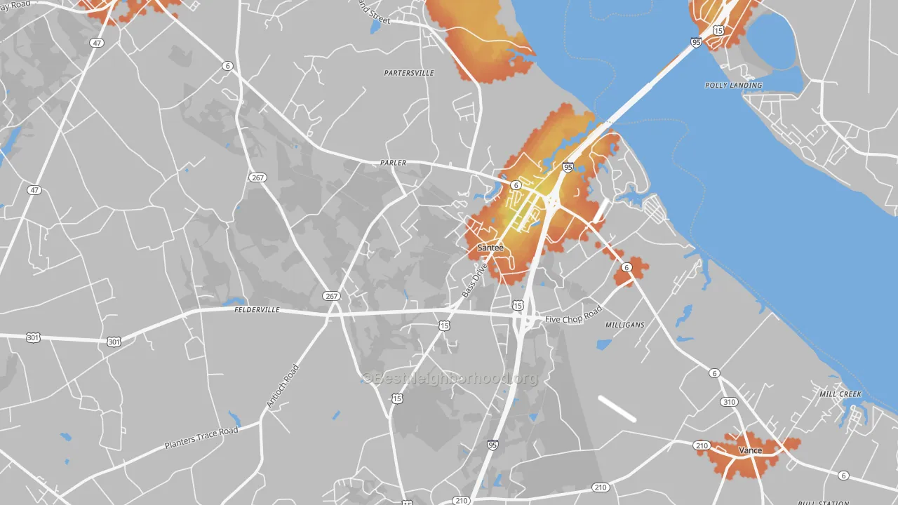 Bike Grade map of Santee, SC