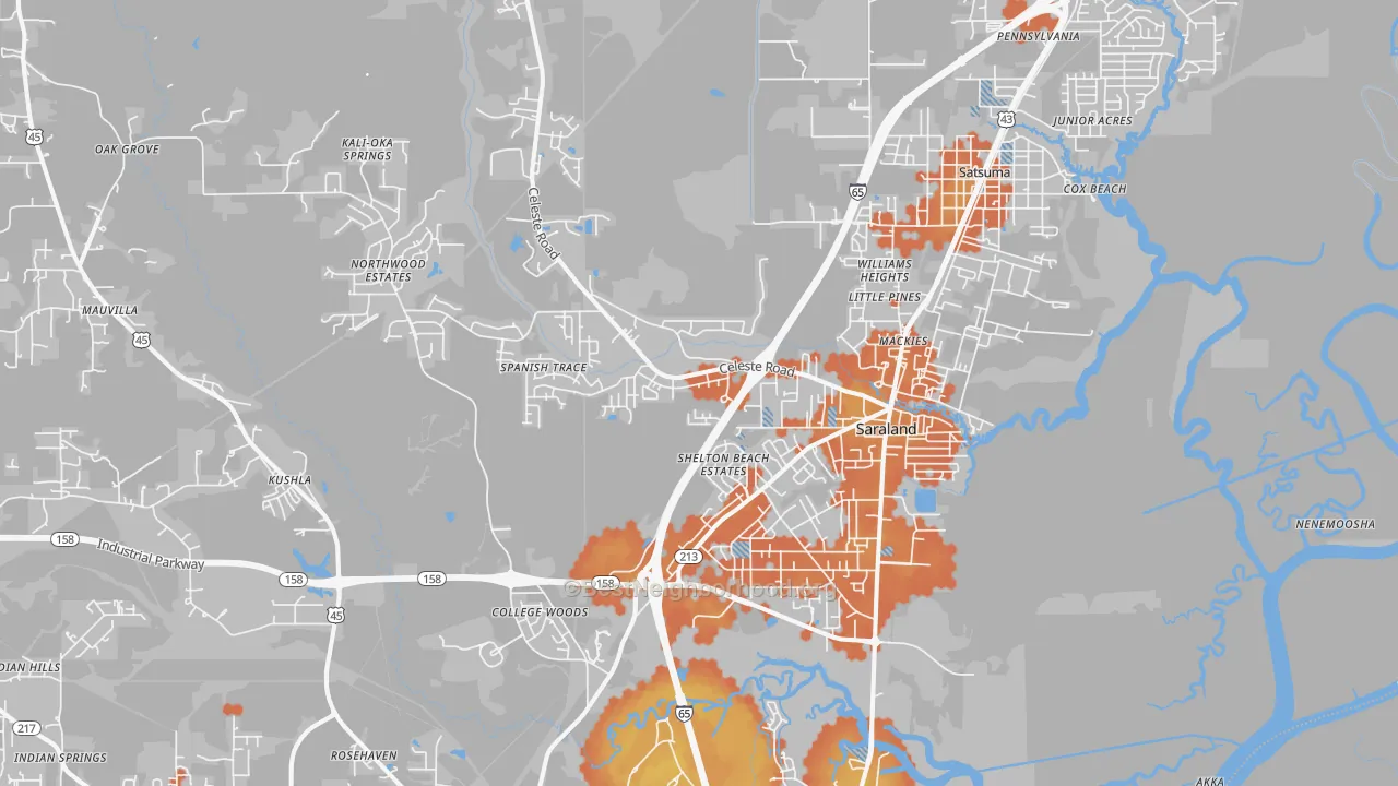 Bike Grade map of Saraland, AL