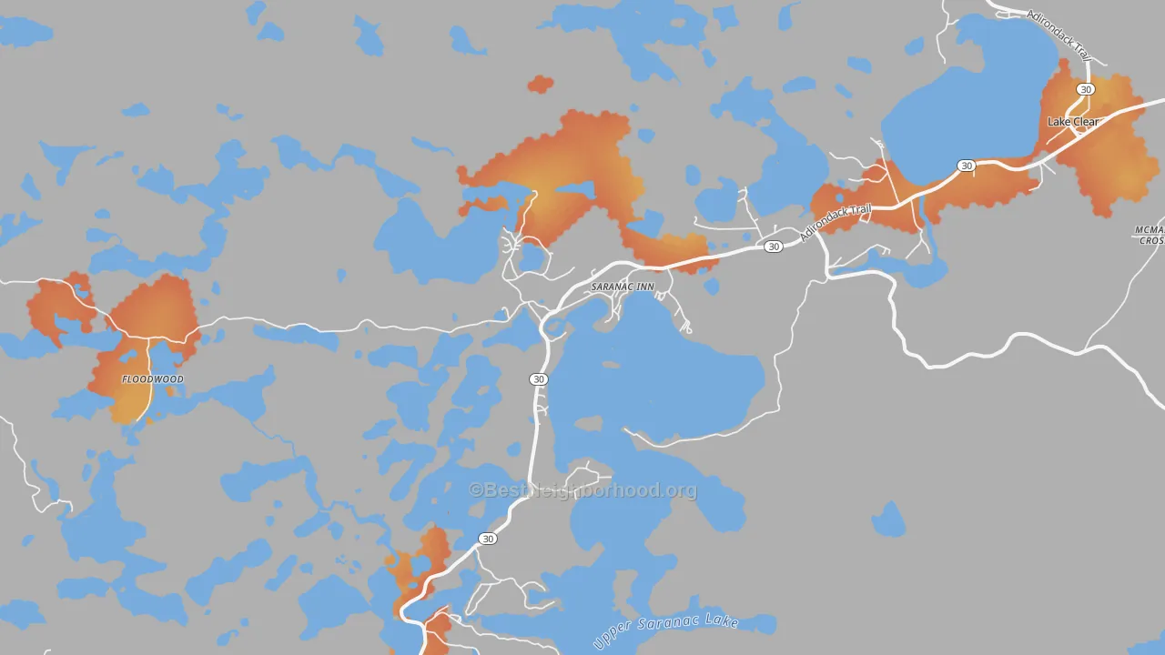 Bike Grade map of Saranac Inn, NY