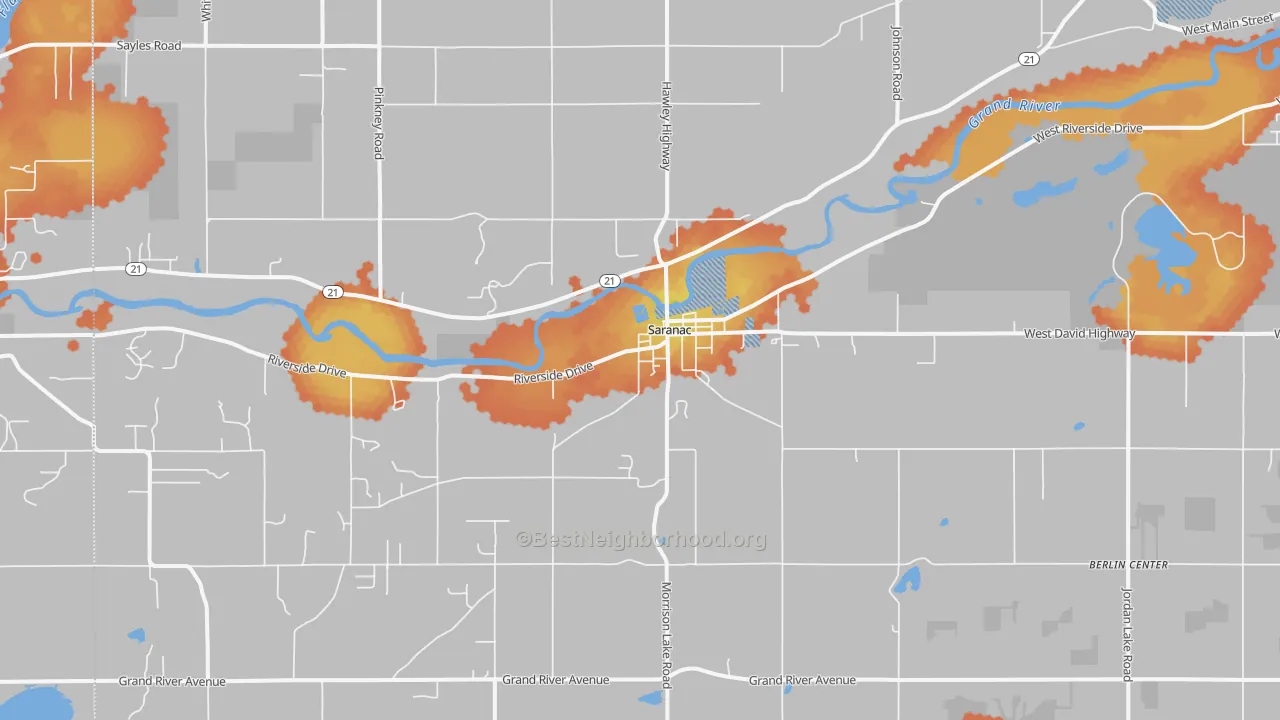 Bike Grade map of Saranac, MI