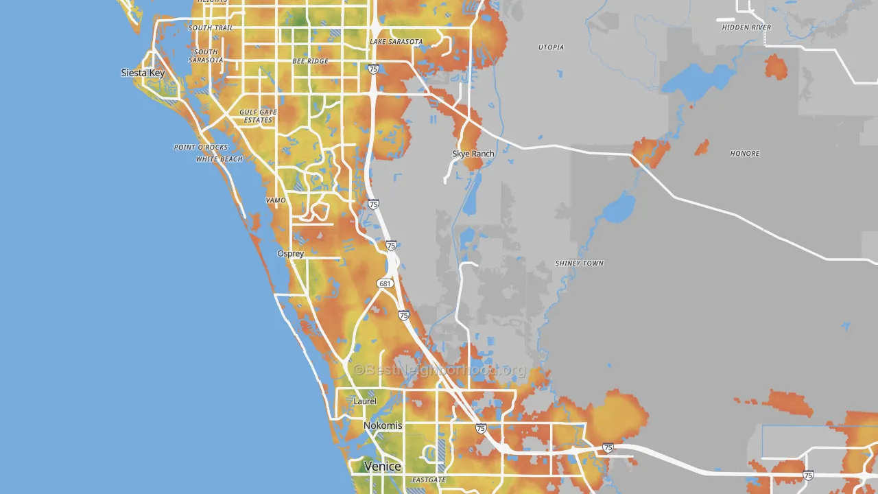 Bike Grade map of Sarasota County, FL