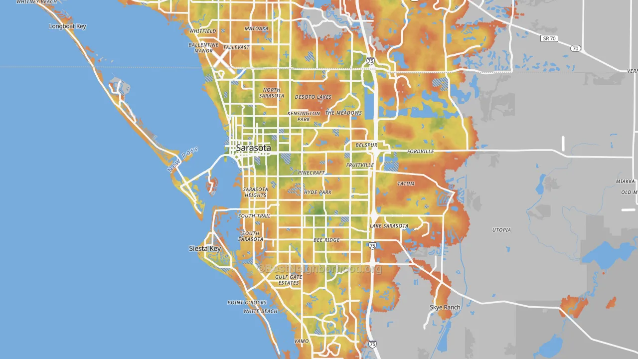 Bike Grade map of Sarasota, FL