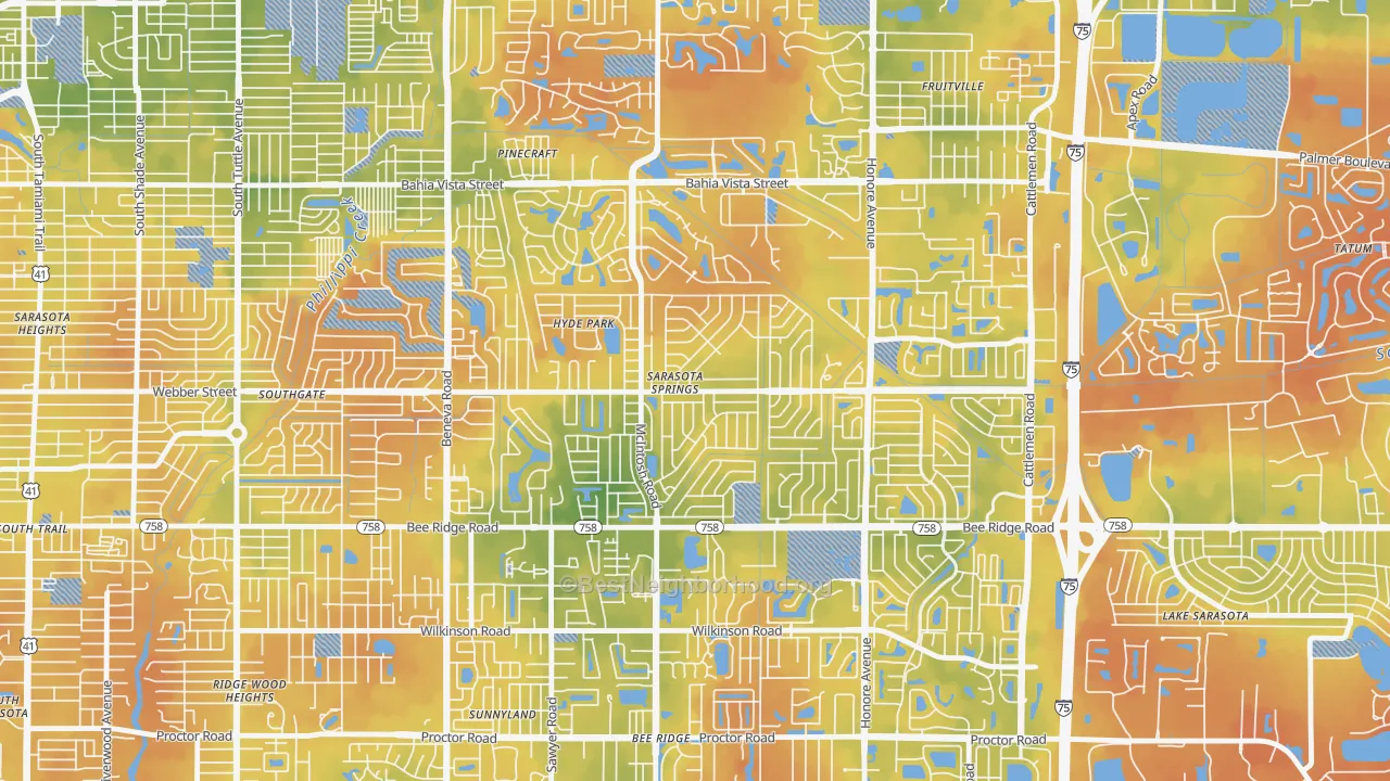 Bike Grade map of Sarasota Springs, FL