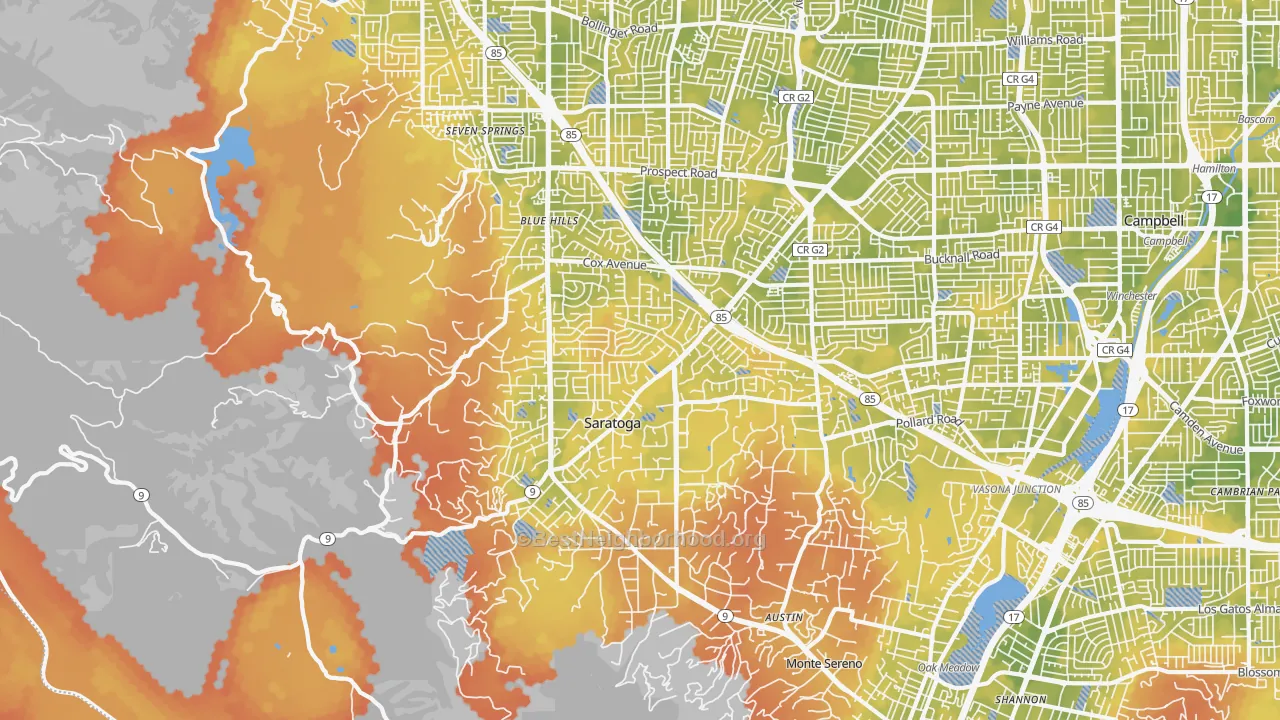 Bike Grade map of Saratoga, CA