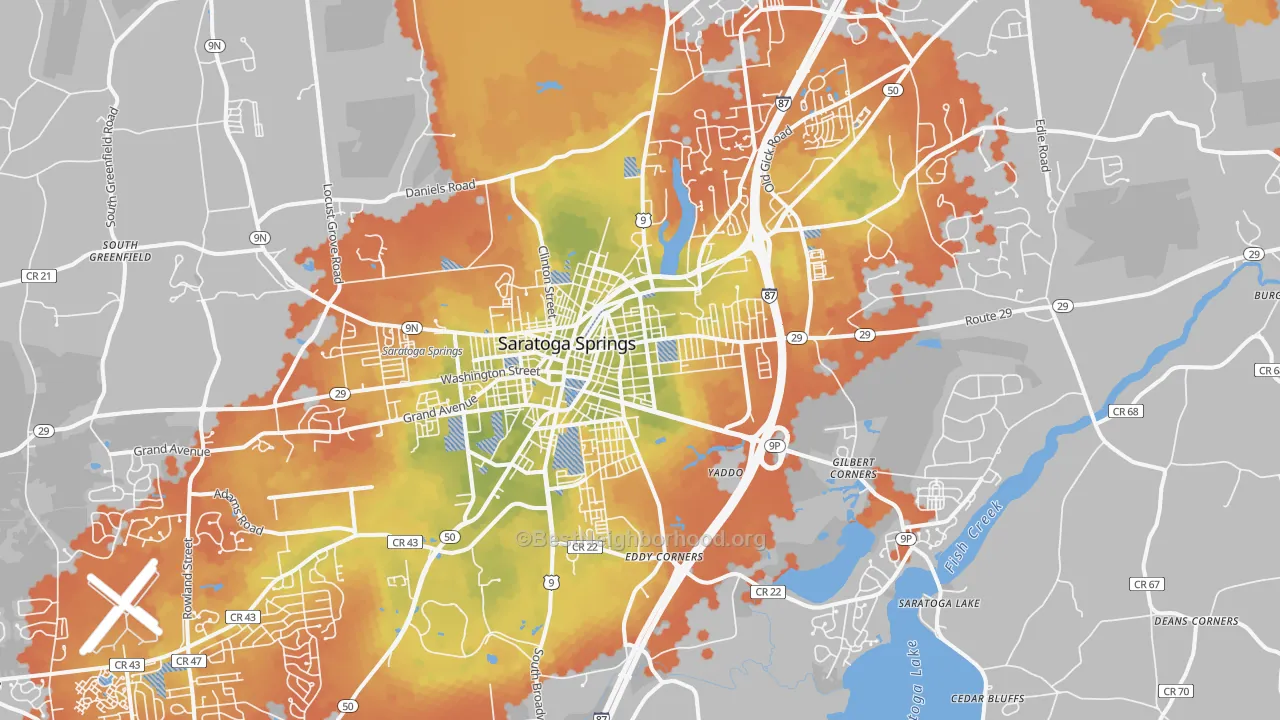 Bike Grade map of Saratoga Springs, NY
