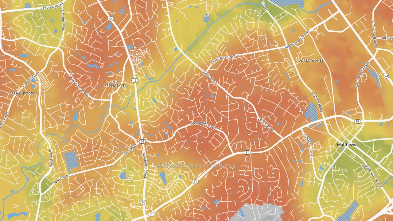 Bike Grade map of Sardis Forest, Charlotte, NC