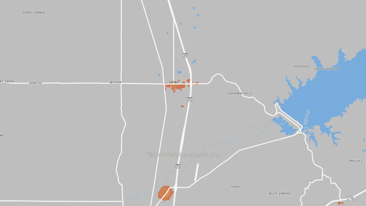 Bike Grade map of Sardis, MS