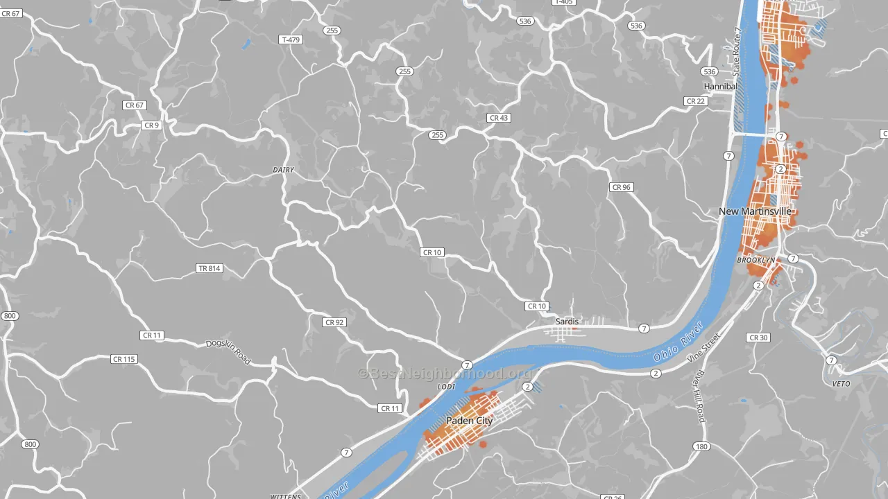 Bike Grade map of Sardis, OH