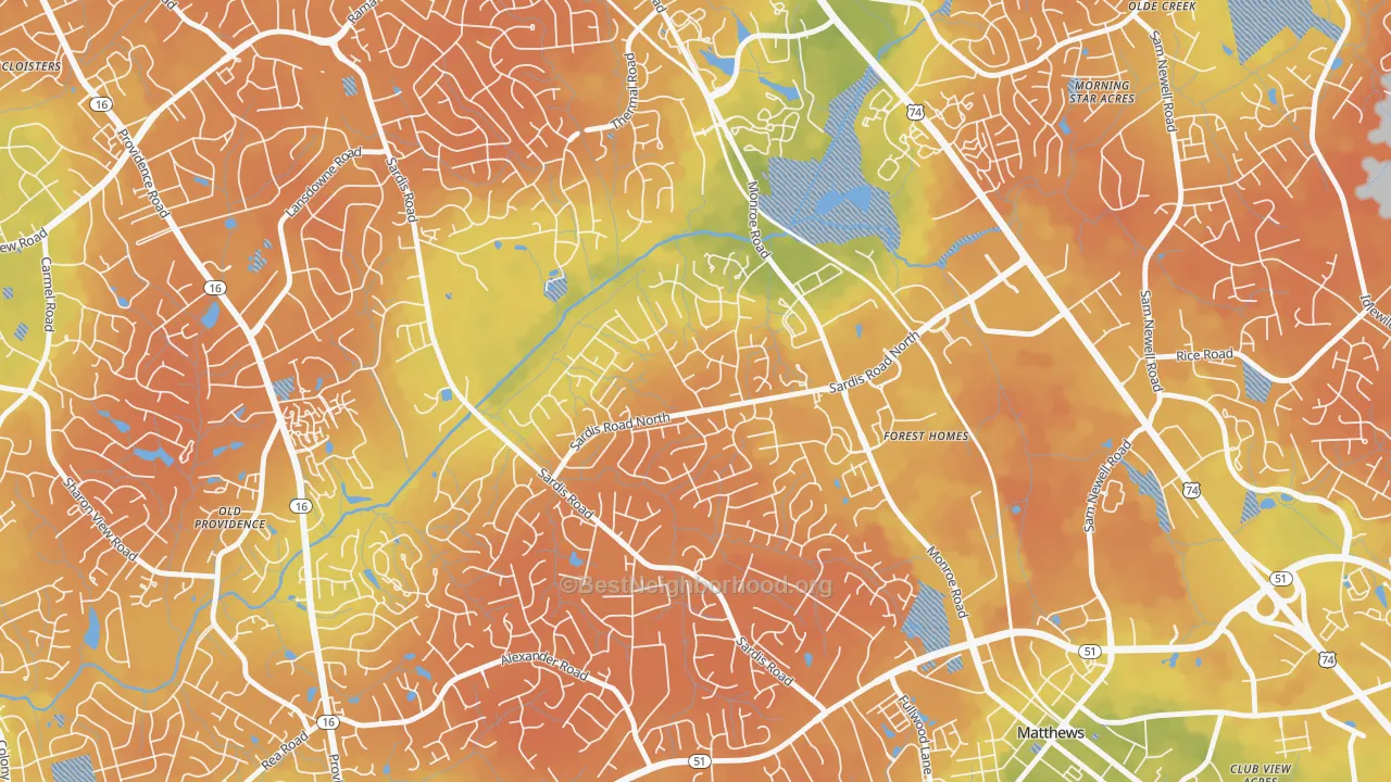 Bike Grade map of Sardis Woods, Charlotte, NC