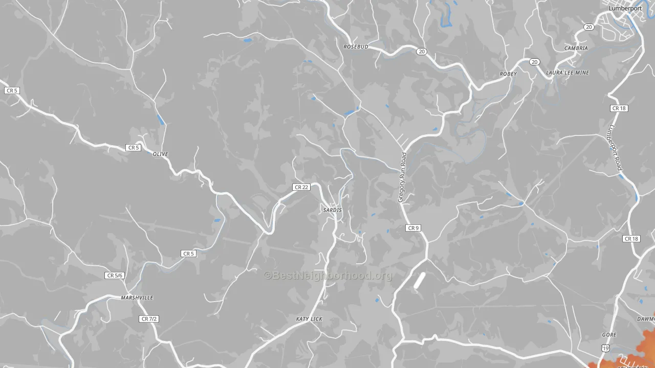 Bike Grade map of Sardis, WV