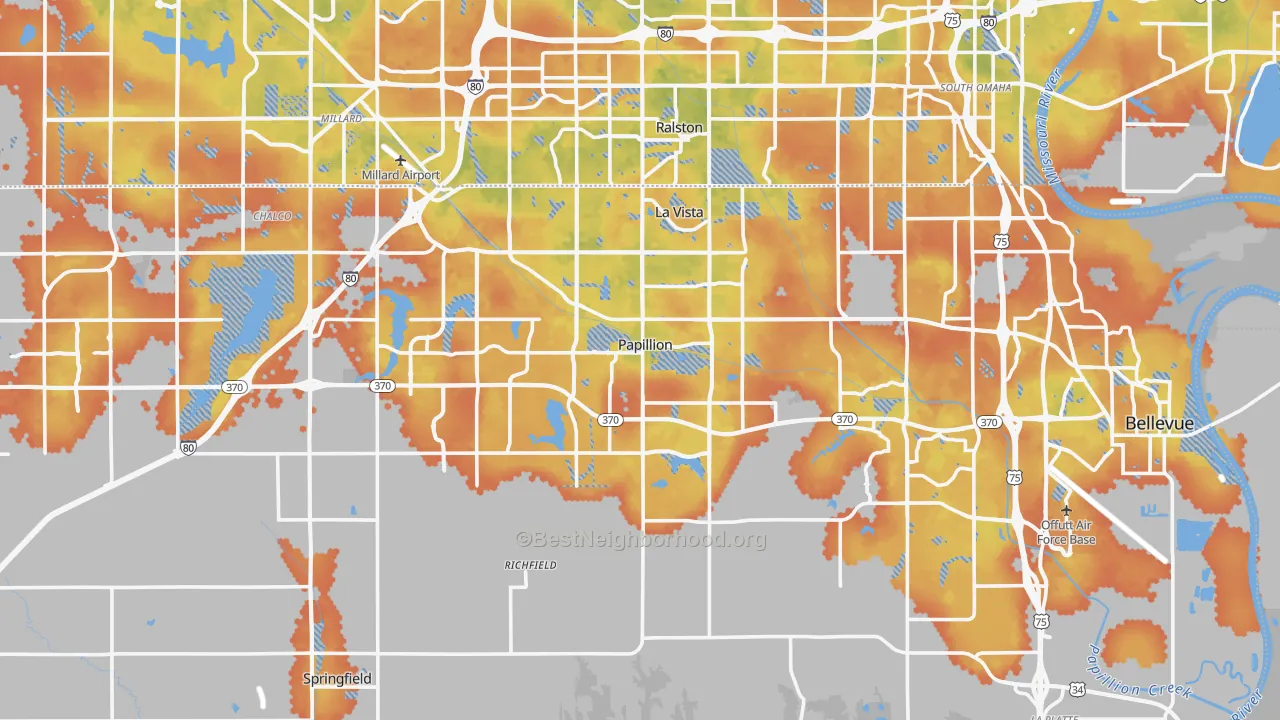 Bike Grade map of Sarpy County, NE