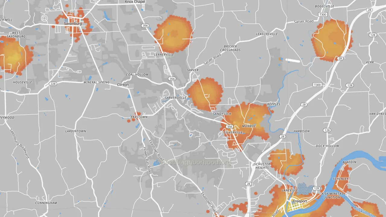 Bike Grade map of Sarver, PA
