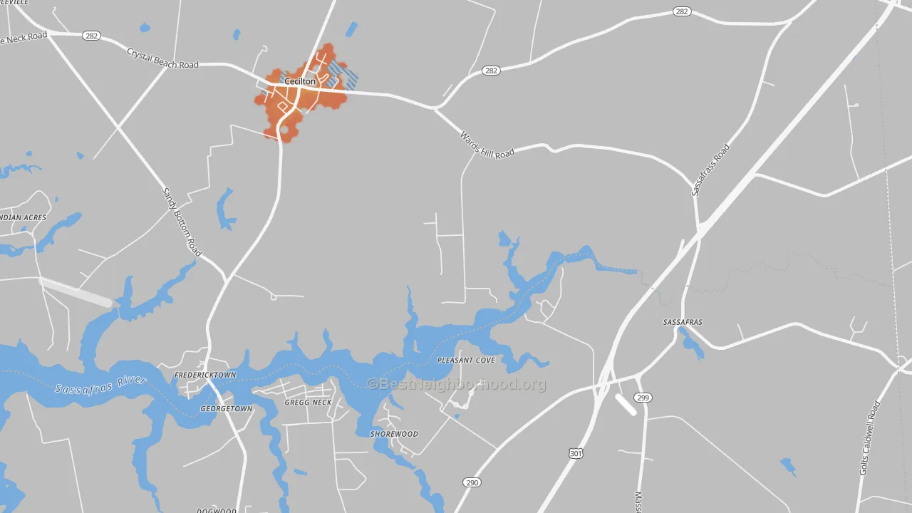 Bike Grade map of Sassafras, MD