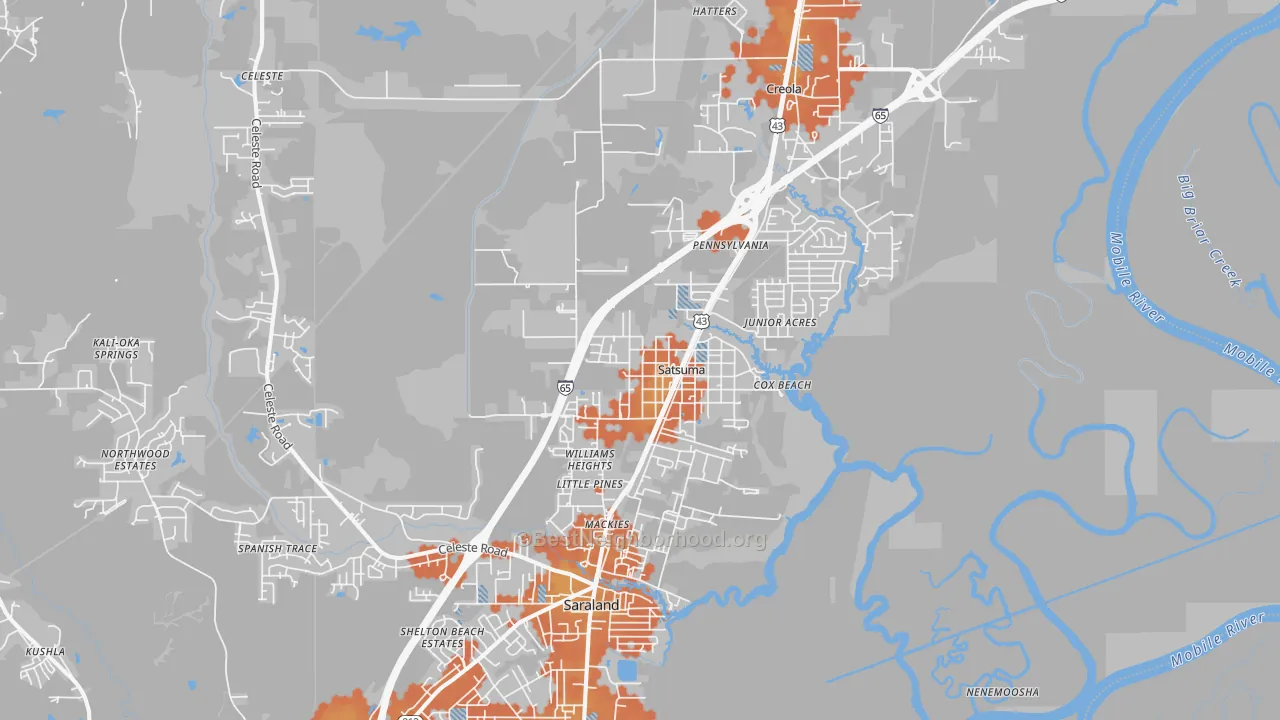 Bike Grade map of Satsuma, AL
