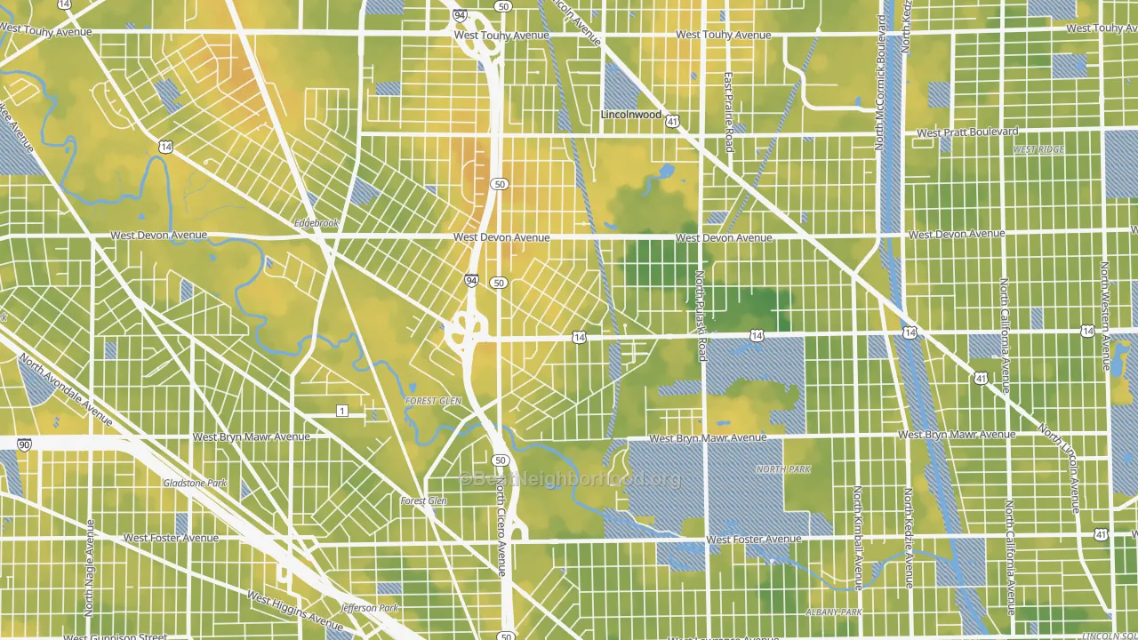 Bike Grade map of Sauganash, Chicago, IL