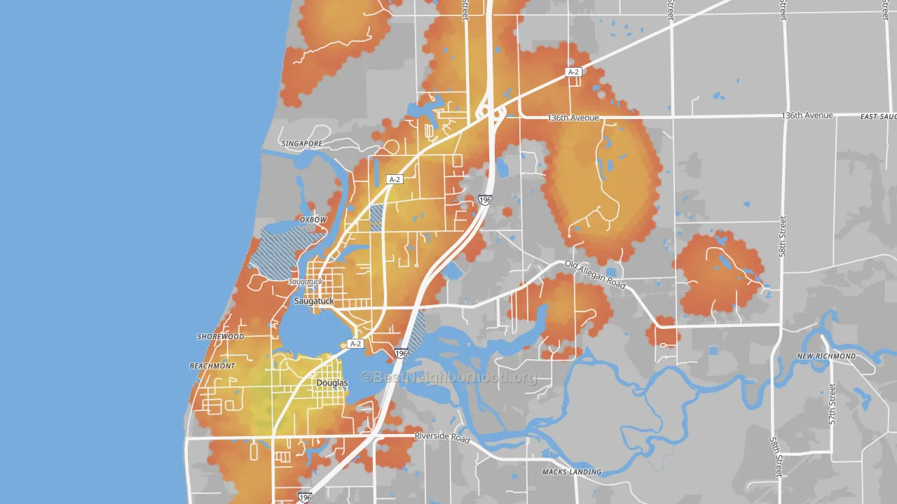 Bike Grade map of Saugatuck, MI