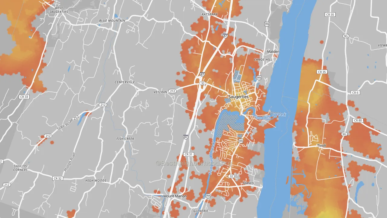 Bike Grade map of Saugerties, NY