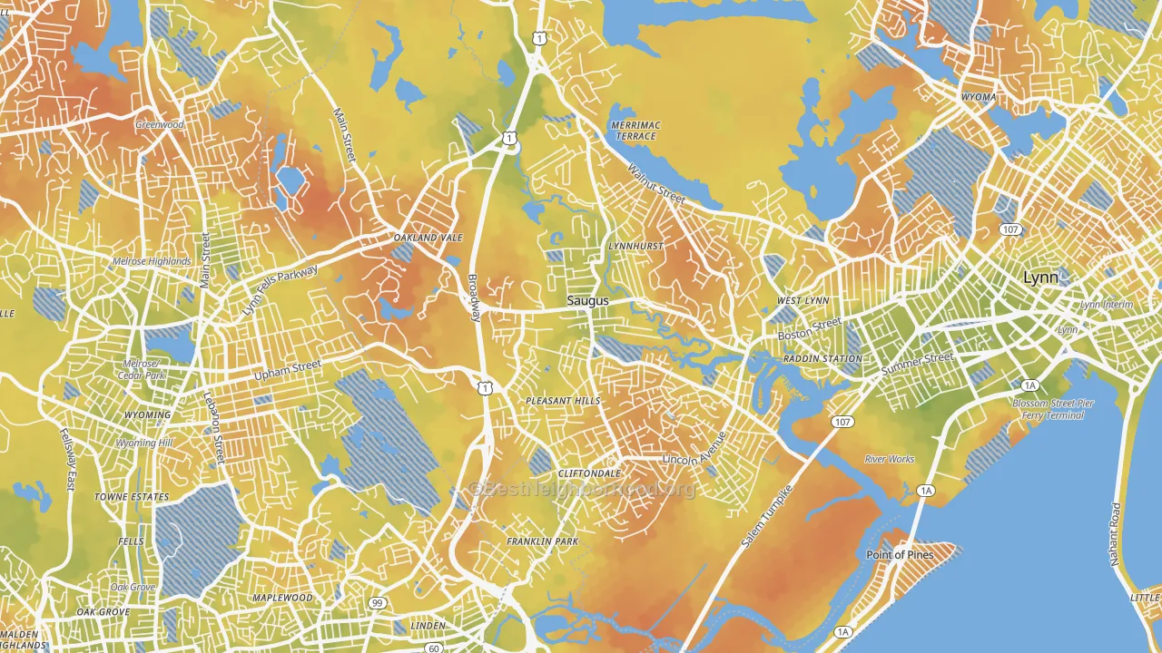 Bike Grade map of Saugus, MA
