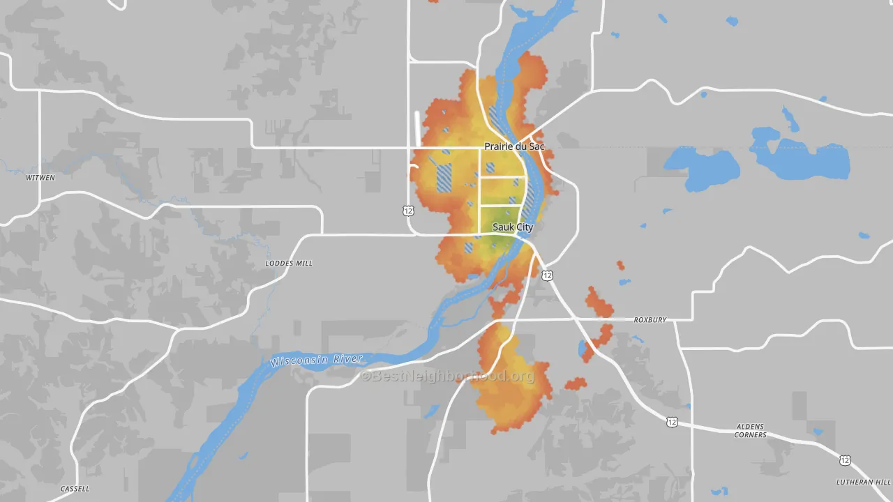 Bike Grade map of Sauk City, WI