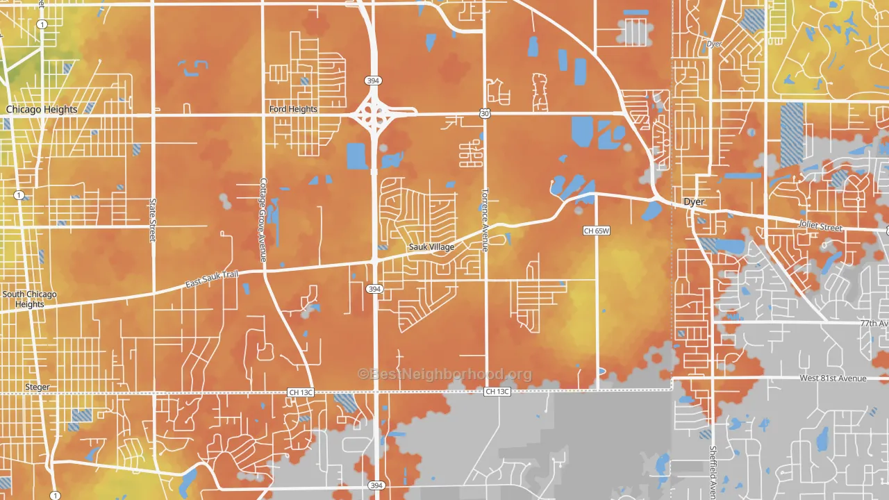 Bike Grade map of Sauk Village, IL