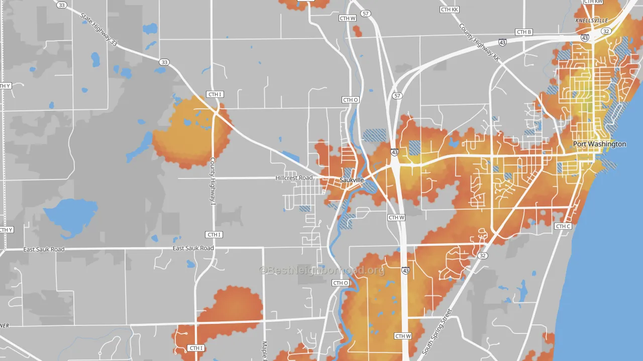 Bike Grade map of Saukville, WI