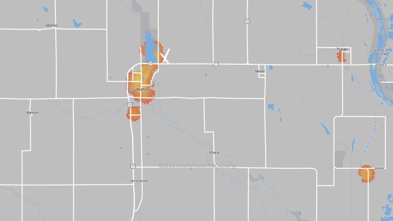 Bike Grade map of Saunders County, NE