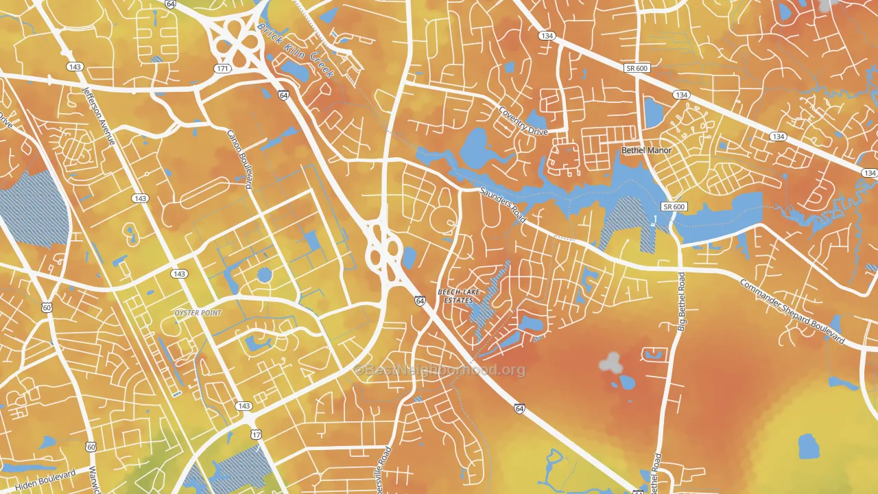 Bike Grade map of Saunders, Newport News, VA