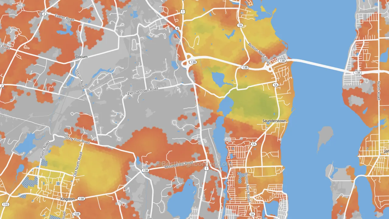 Bike Grade map of Saunderstown, RI