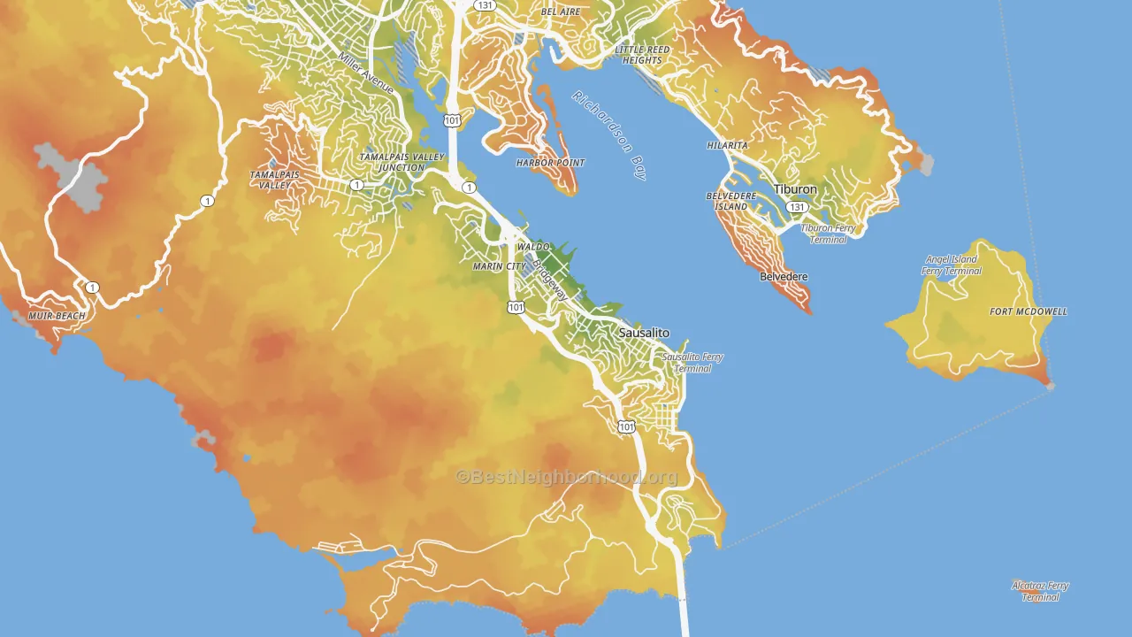Bike Grade map of Sausalito, CA