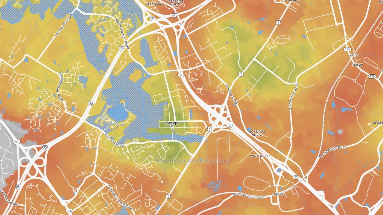Bike Grade map of Savage, MD