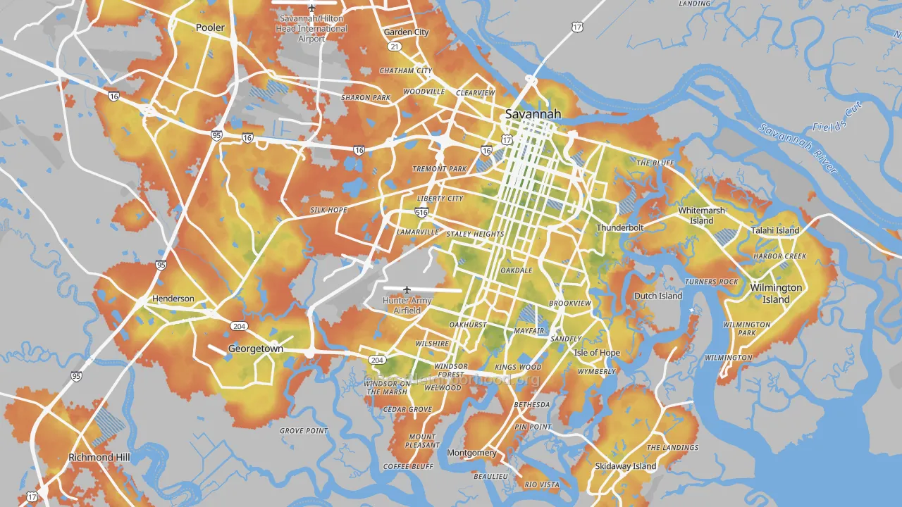 Bike Grade map of Savannah, GA