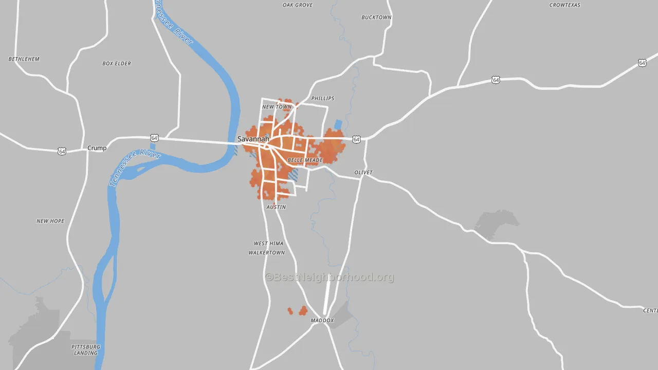 Bike Grade map of Savannah, TN