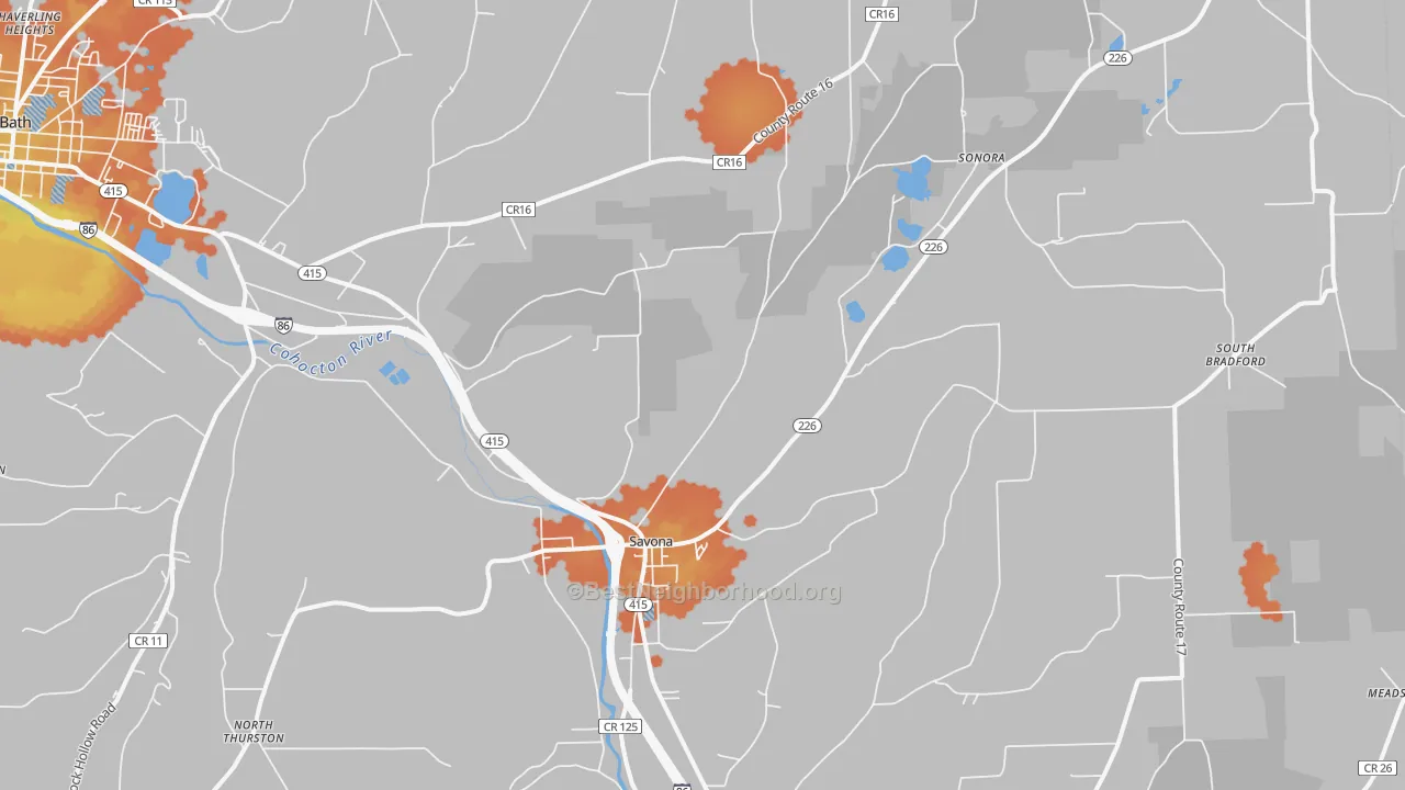 Bike Grade map of Savona, NY