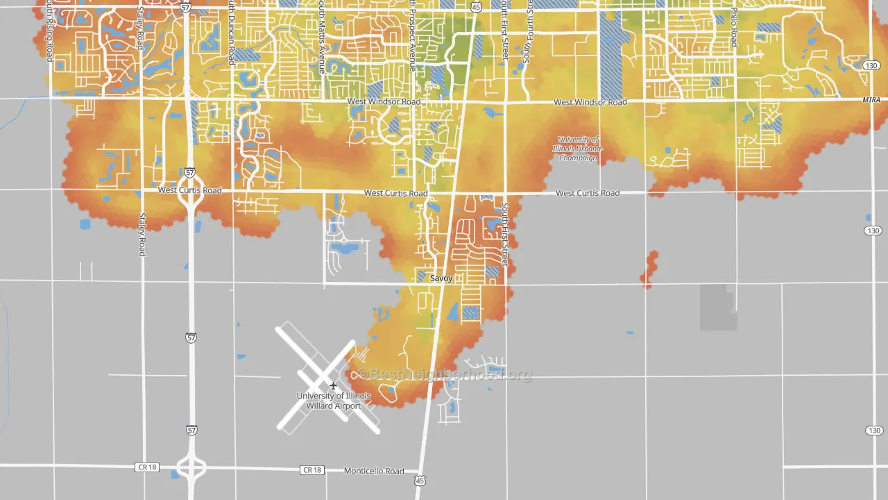 Bike Grade map of Savoy, IL